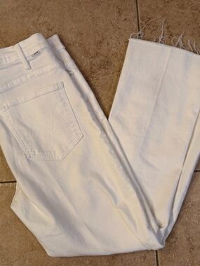 High-Rise White Ankle Crop Jeans with Raw Hem